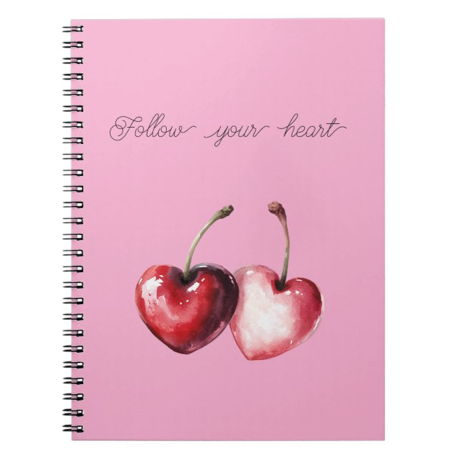 Pink Red Cherry Hearts Notebook (Front)