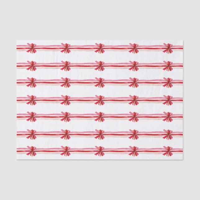 Pink Red Christmas Bows Holiday Tissue Paper (Front)