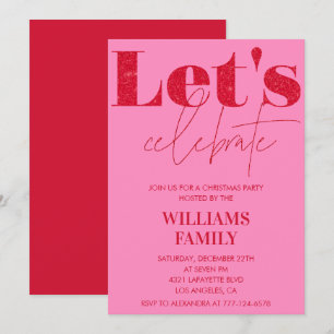 Pink Red Christmas Party  Let's celebrate Invitation