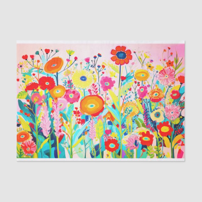 Pink Red Colours Flower Abstract Painting Decoupag Tissue Paper (Front)