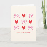 Pink Red Coquette Bow Heart Custom Birthday Card
