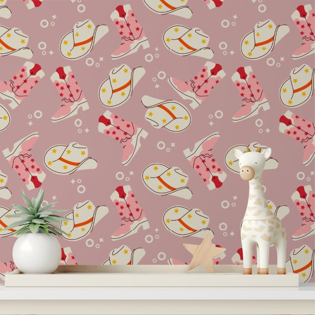 Pink Red Cowgirl Boots Hat Western Pattern Wallpaper (Creator Uploaded)