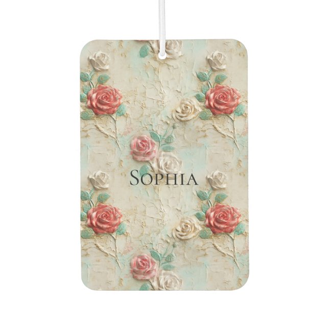 Pink Red Cream Roses Floral Air Freshener (Front)