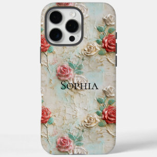 Pink Red Cream Roses Floral iPhone 16 Pro Max Case