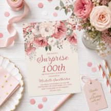 Pink Red Cream Watercolor Floral Surprise 100th