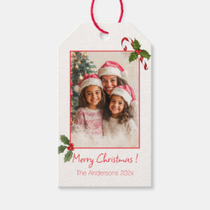 Pink Red Cute Photo Christmas Gift Tag