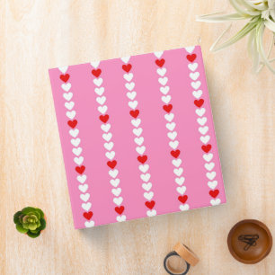Pink Red Cute Simple Heart Stripe Y2K Pattern Binder