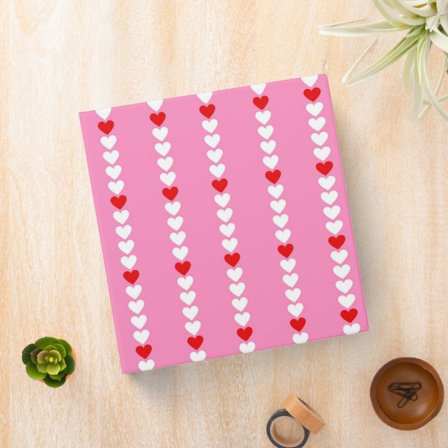 Pink Red Cute Simple Heart Stripe Y2K Pattern Binder (In Situ)