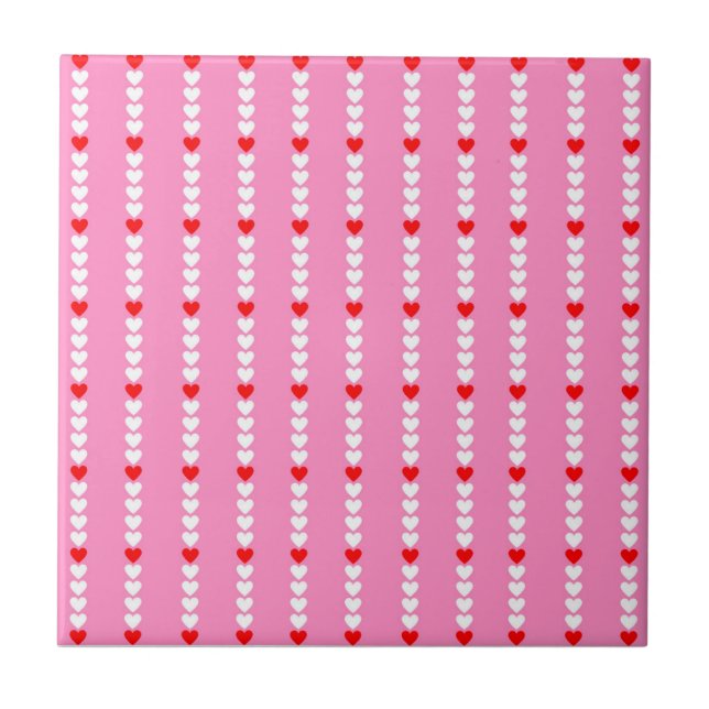 Pink Red Cute Simple Heart Stripe Y2K Pattern Tile (Front)