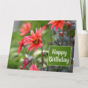 Pink & Red Dahlia Flowers Wisley Happy Birthday Card