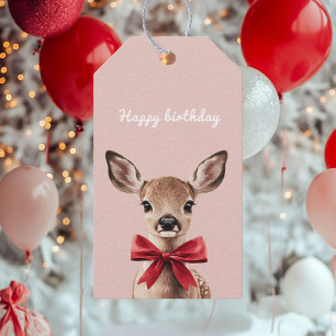 Pink & Red Deer Gift Tag   Woodland Birthday Party