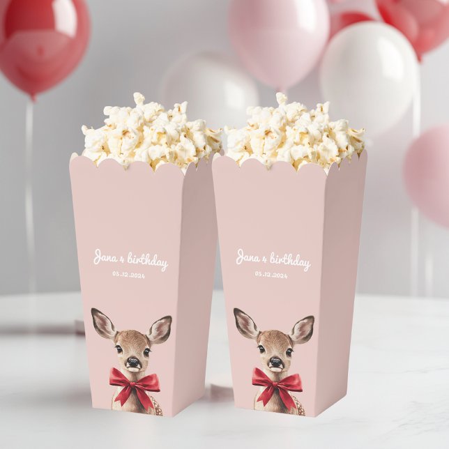 Pink & Red Deer Popcorn  | Woodland Birthday Party Favor Box (Creator Uploaded)