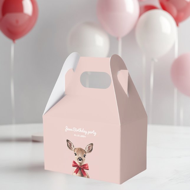 Pink & Red Deer  | Woodland Birthday Party Favor Box (Creator Uploaded)