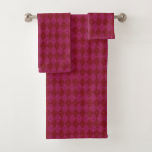 Pink & Red Diamond Glitter Bath Towel Set
