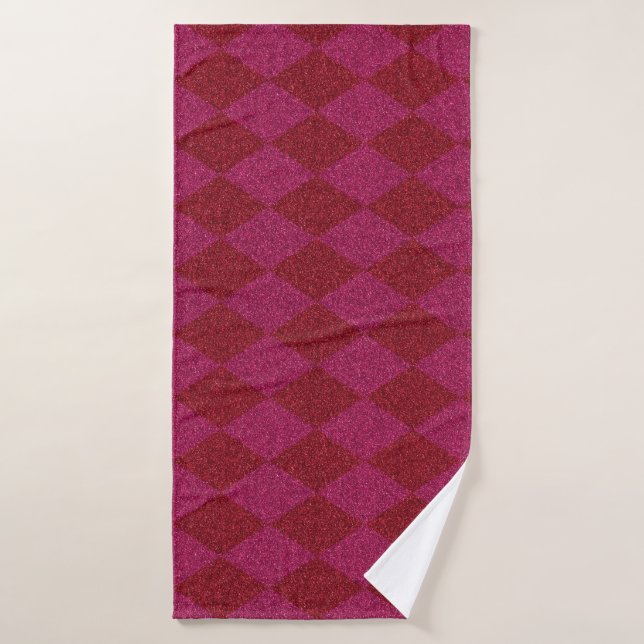 Pink & Red Diamond Glitter Pouf Bath Towel (Bath Towel)