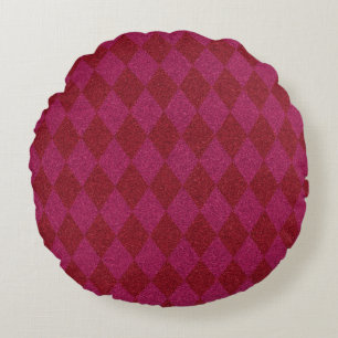 Pink & Red Diamond Glitter Pouf Round Pillow
