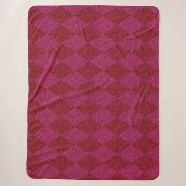 Pink & Red Diamond Glitter Pouf Sherpa Blanket (Front)