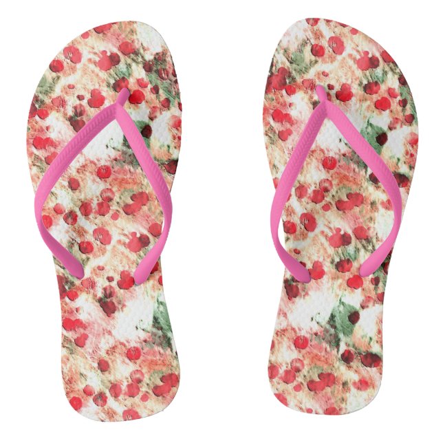 Pink Red Dirty Polka Dot Grunge Flip Flops (Footbed)