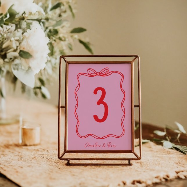 Pink Red Doodle Cute Wedding Hand-Drawn Table Number (Creator Uploaded)