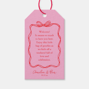 Pink Red Doodle Cute Wedding Welcome  Gift Tags