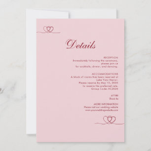 Pink Red Elegant Calligraphy Wedding Details Card