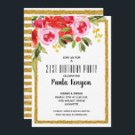Pink Red Floral 21st Birthday Glitter Invitations<br><div class="desc">Watercolor floral design in the corner and your chic text framed by a gold faux glitter border,  these birthday party invitations are great for any age. All text,  fonts,  colours,  sizes can be modified,  just click the Customize further link. MATCHING items in our store.</div>
