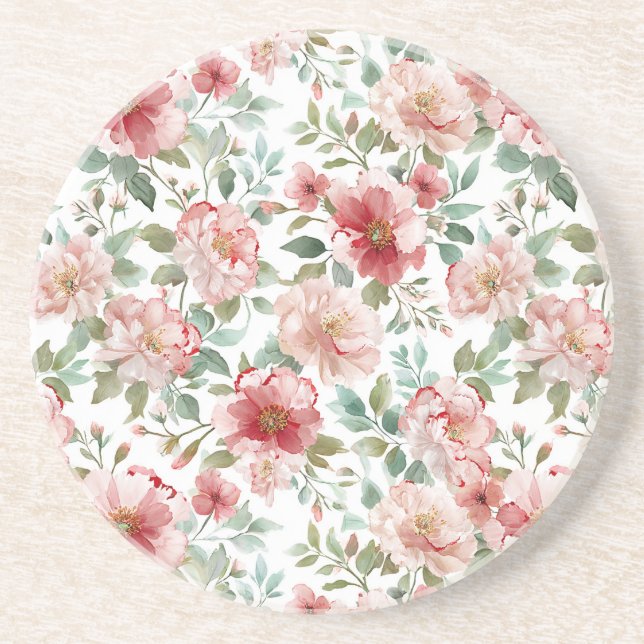 Pink Red Floral Birthday Coaster (Front)