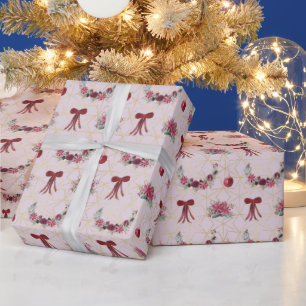Pink Red Floral Christmas Wrapping Paper