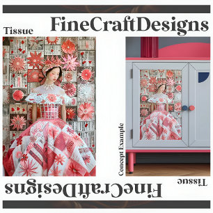 Pink Red Floral Dress Quilt Decoupage Right 156 Tissue Paper