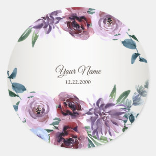 Pink Red Floral Geometric Watercolor Wedding Party Classic Round Sticker