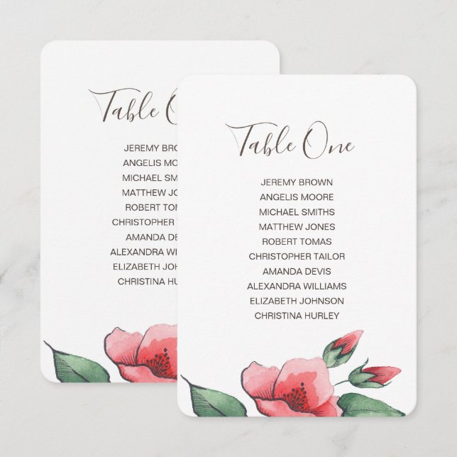 Pink red floral green wedding seating chart. invitation (Front/Back)