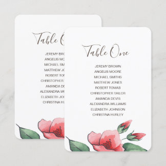 Pink red floral green wedding seating chart. invitation