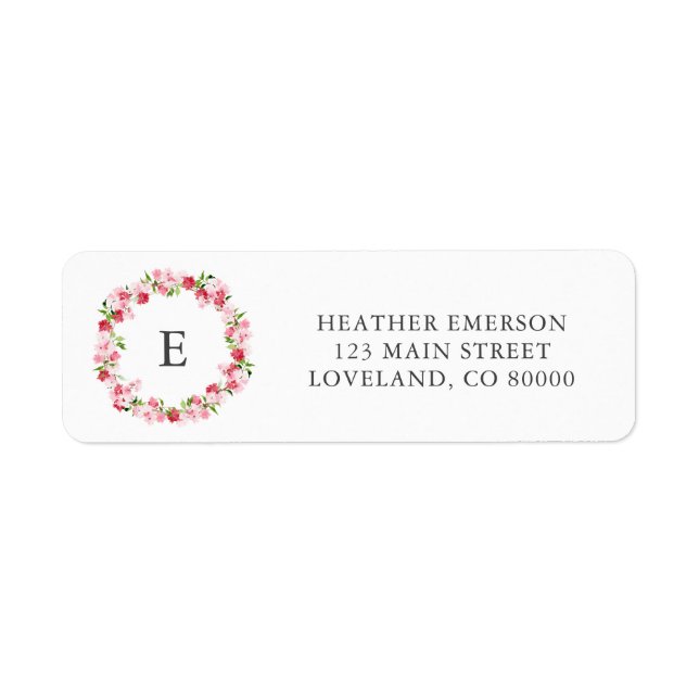 Pink Red Floral Monogram Mariage Adresse de retour (Devant)