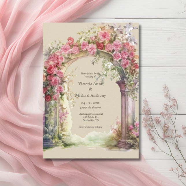 Pink & Red Floral Ornate Arch Wedding Invitation (Creator Uploaded)