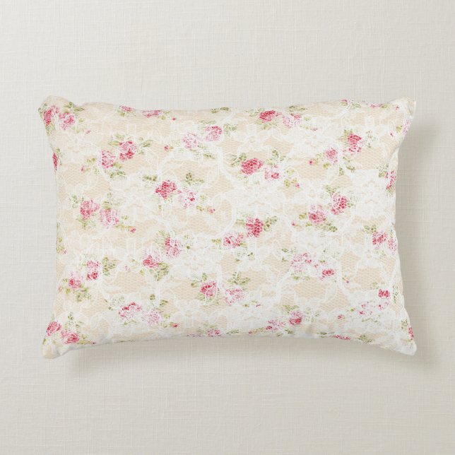 Pink Red Floral Shabby Chic Rustic  Accent Pillow (Front)
