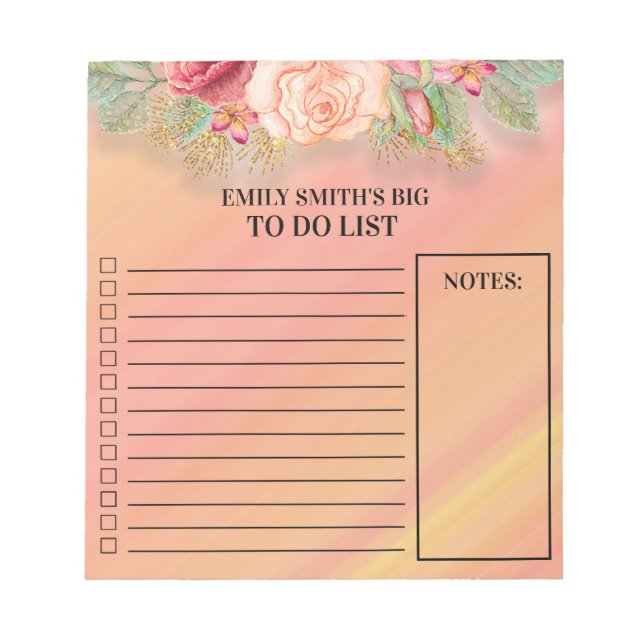 Pink Red Floral To Do Checklist Notes (Front)