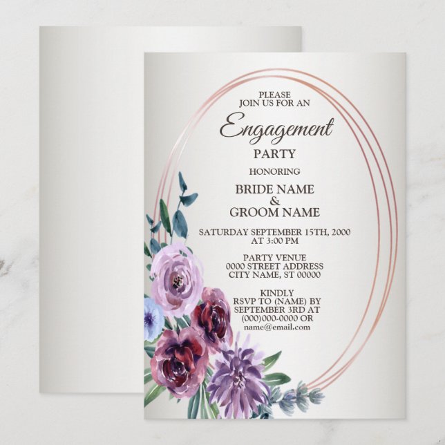 Pink Red Floral Watercolor Engagement Party  Invitation (Front/Back)