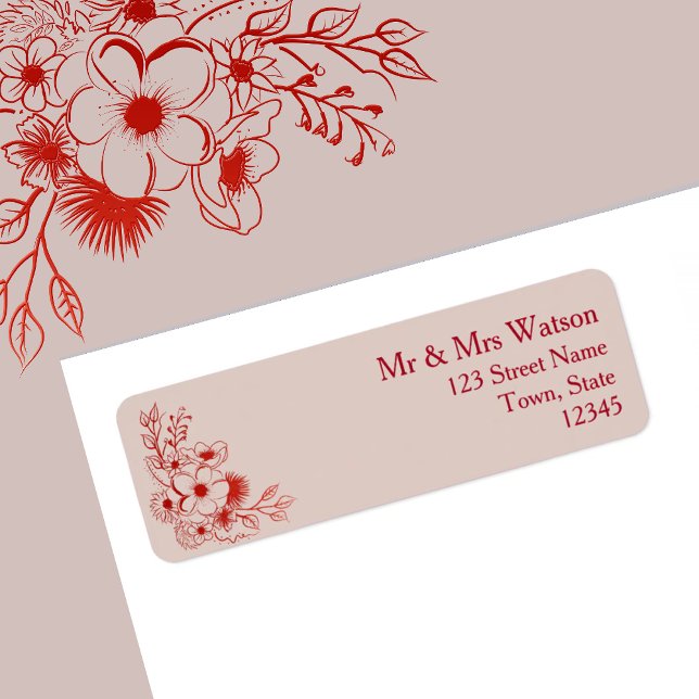 Pink Red Floral Wedding Return Address (Creator Uploaded)