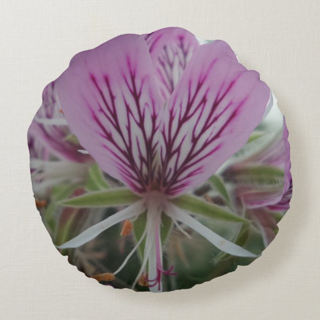 Pink Red Flower Round Pillow (Back)