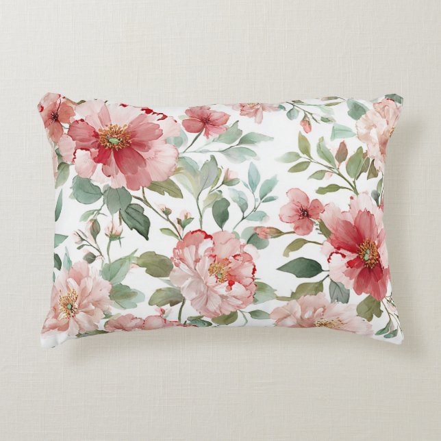 Pink Red Flowers Accent Pillow (Front)