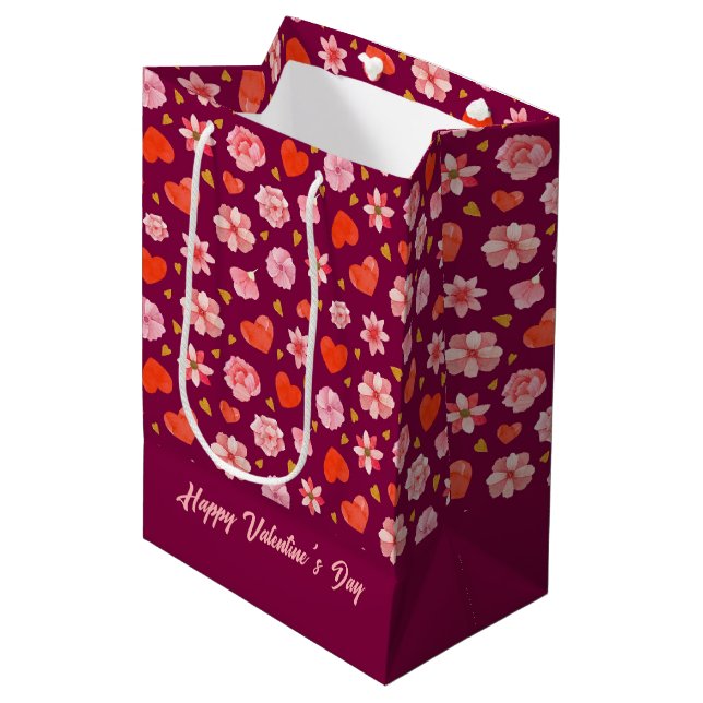 Pink & Red Flowers and Hearts  Medium Gift Bag (Front Angled)