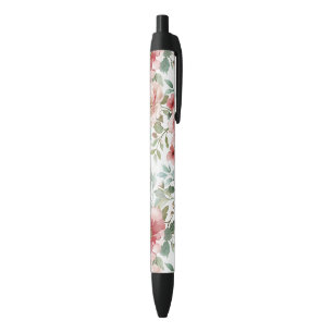 Pink Red Flowers Black Ink Pen
