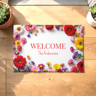 Pink Red Flowers Colourful Door Mat