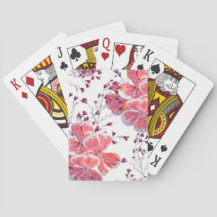 Pink-red flowers on white. playing cards