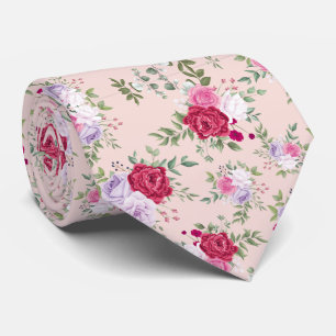 Pink red flowers Pattern Art Tie