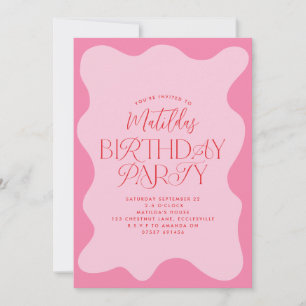 Pink red girly modern wavy bold type retro invitation