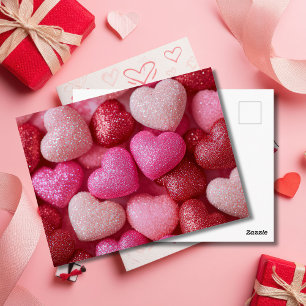 Pink Red Glitter Hearts Valentine`s Day Card 