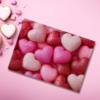 Pink Red Glitter Hearts Valentine`s Day Card