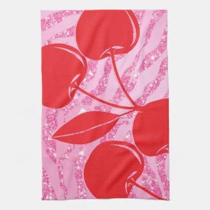 Pink Red Glitter Zebra Cherries Kitchen Towel