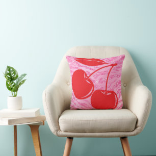 Pink Red Glitter Zebra Cherries Throw Pillow
